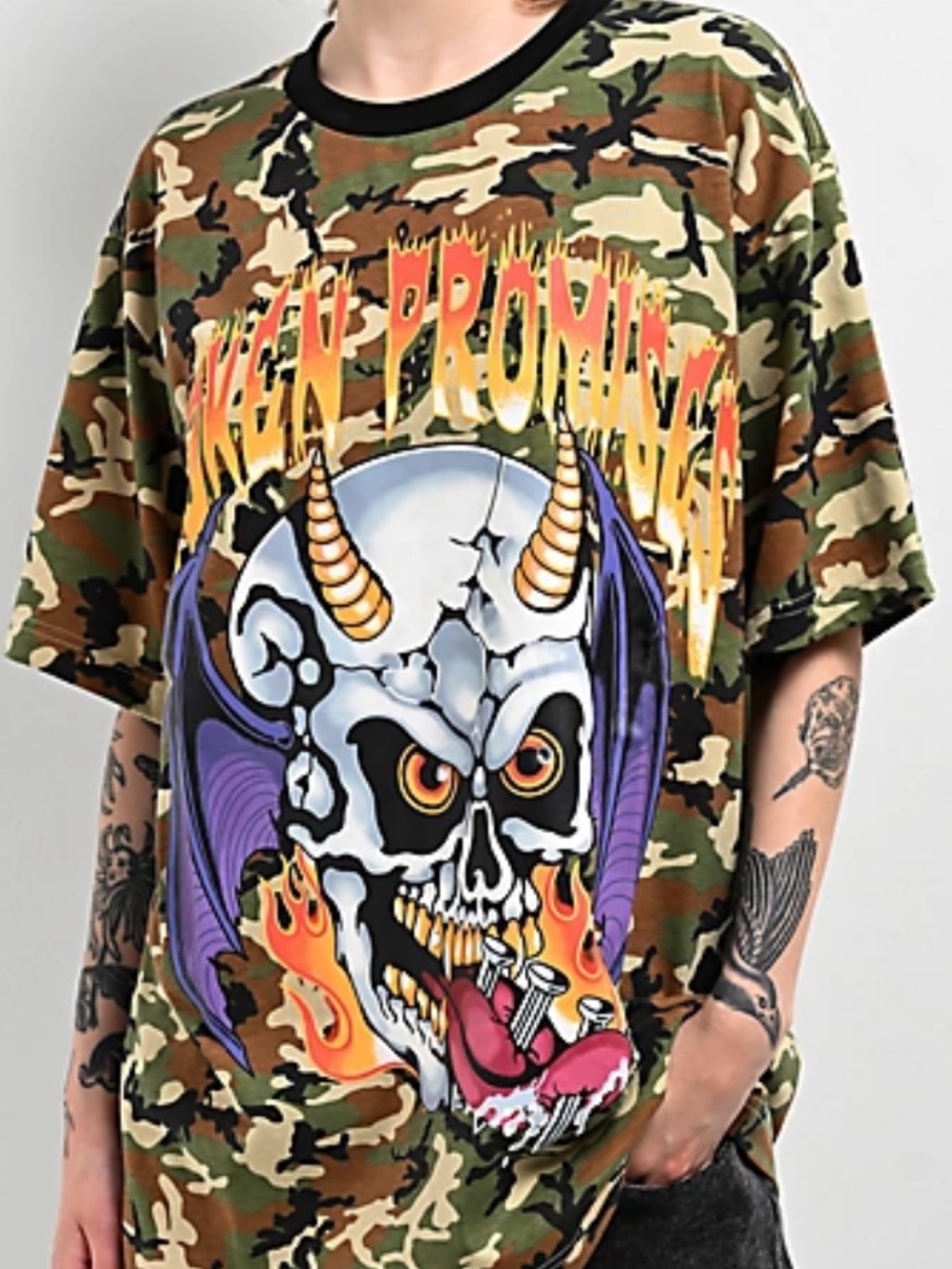 Zumiez Broken Promises Camo Skull Graphic Tee XXL